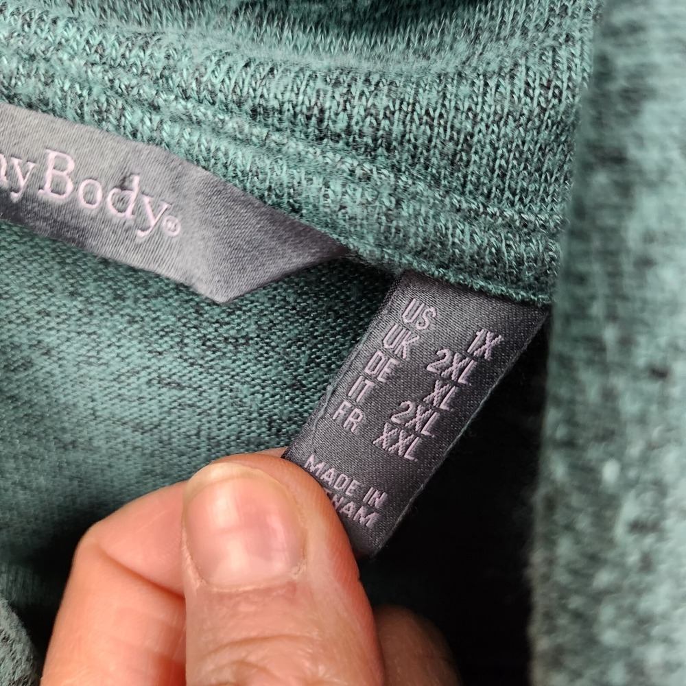 AnyBody Womens Hacci Peplum Tunic Top Size 1X Green Brushed Cowl Neck Loungewear - Picture 5 of 9